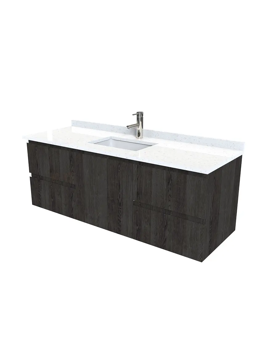 Mueble vanitorio aereo de 150 cm con cubierta de cuarzo / M2-1538-A / Espresso 1