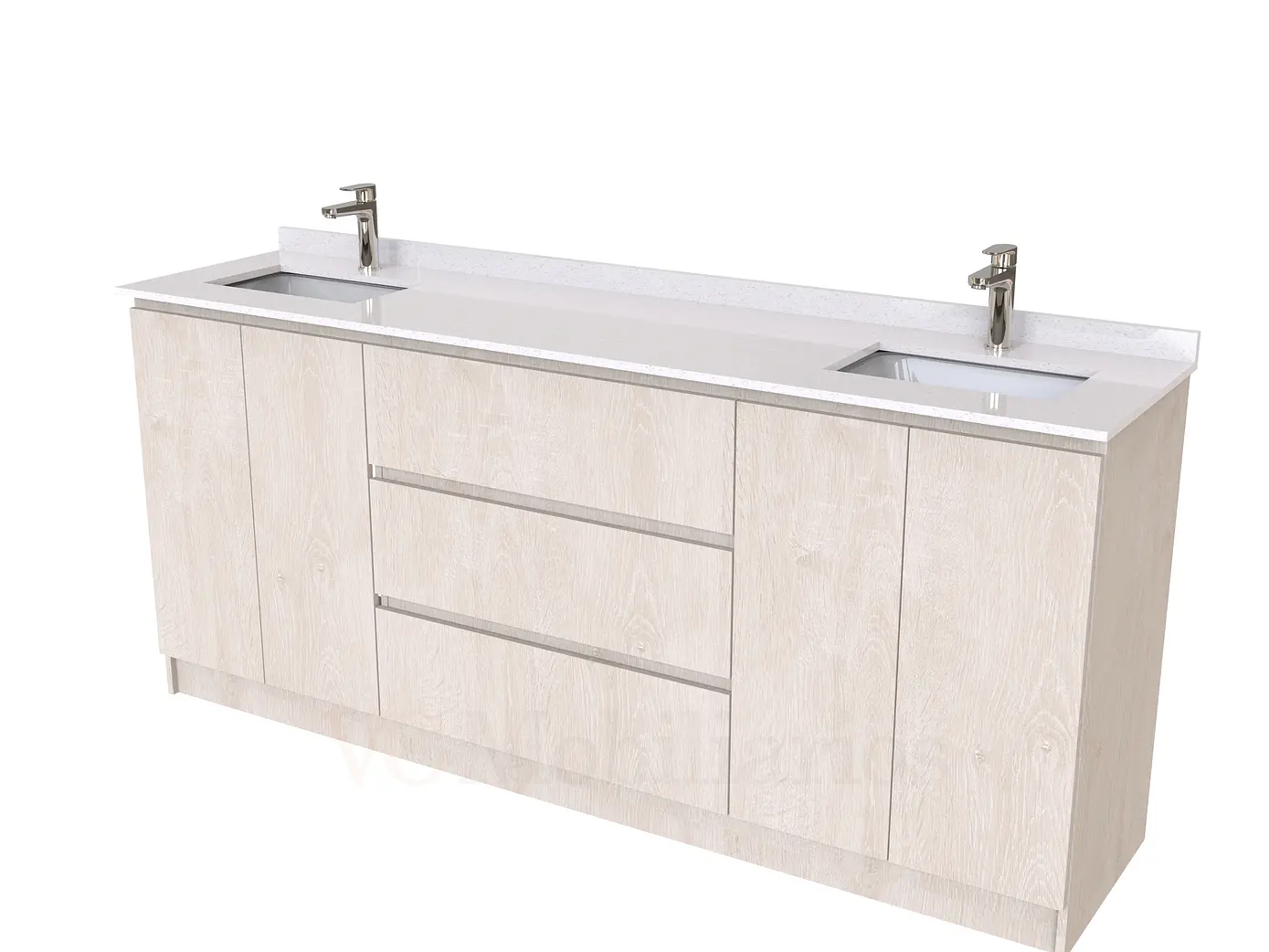 Mueble vanitorio Doble al piso con cubierta de cuarzo  de 200 cm /  M2-2034 -D / Provenzal 1