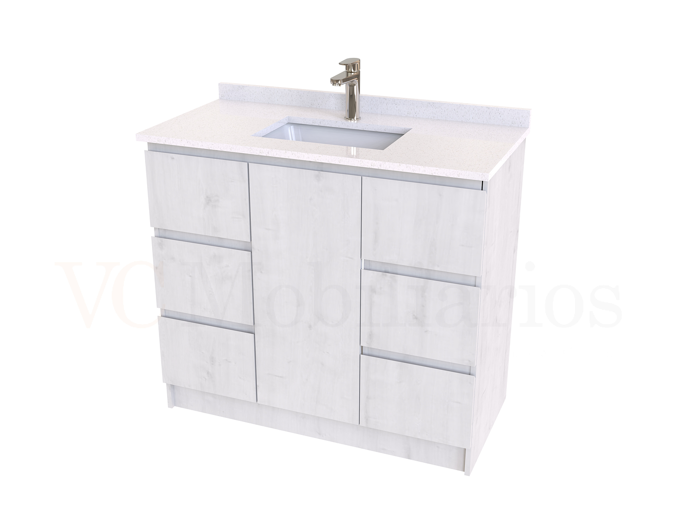 Mueble vanitorio al piso de 90 cm con cubierta de cuarzo M6-938 / Alaska 1