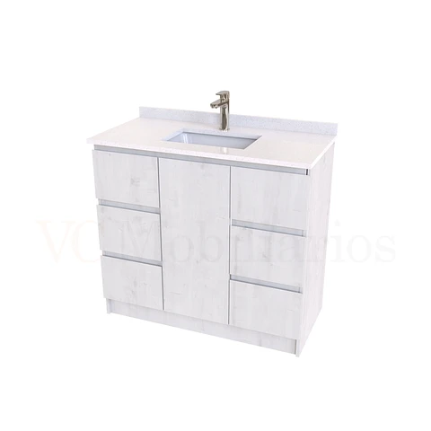 Mueble vanitorio al piso de 90 cm con cubierta de cuarzo M6-938 / Alaska