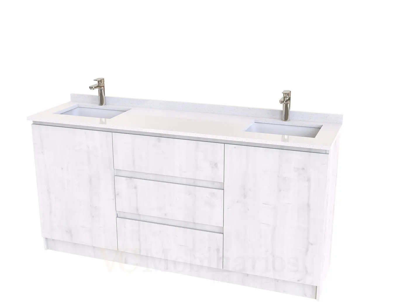 Mueble vanitorio Doble al piso con cubierta de cuarzo  de 170 cm /  M2-1734 -D / Alaska 1