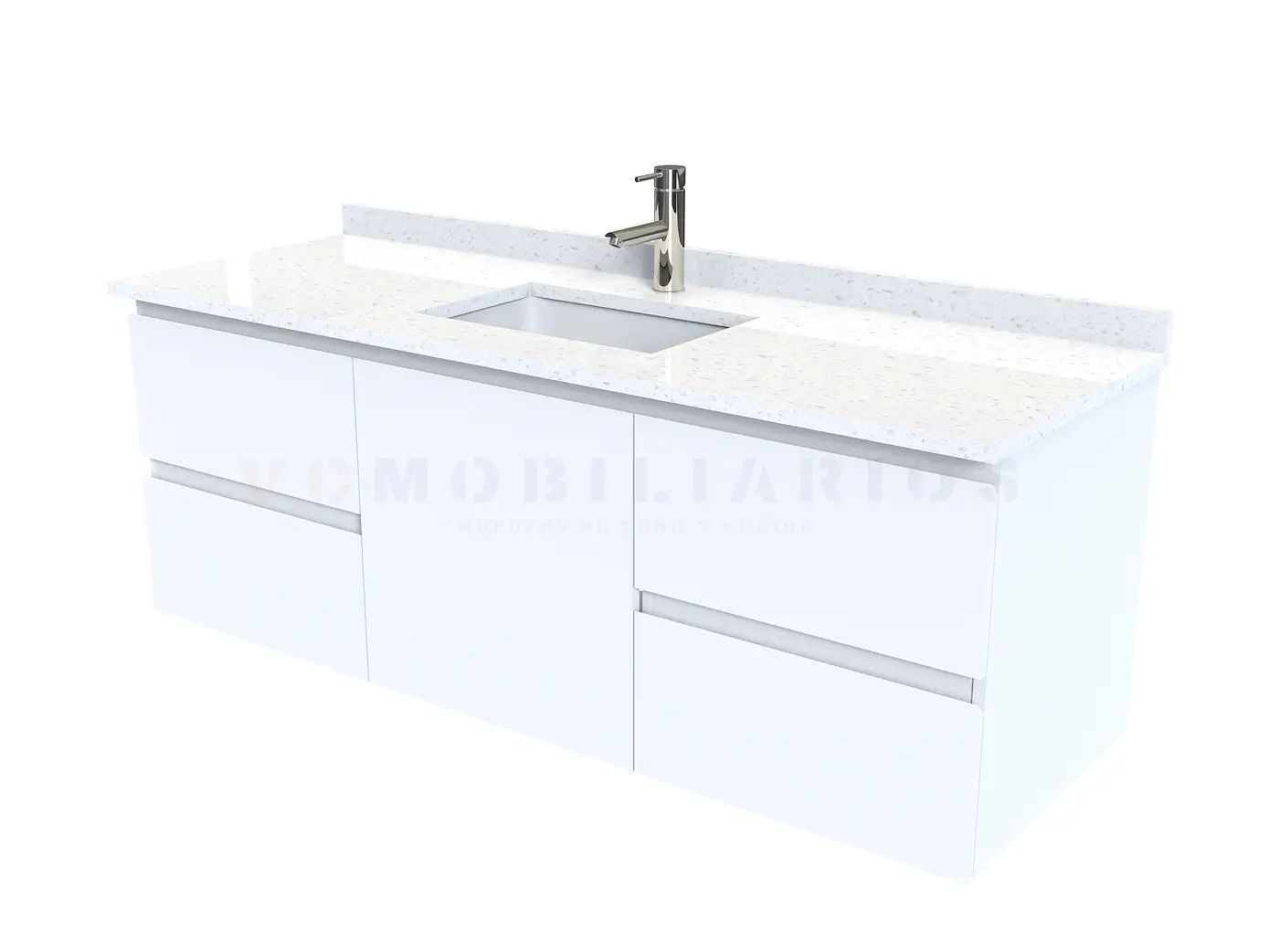 Mueble vanitorio aereo de 150 cm con cubierta de cuarzo / M2-1538-A / Blanco 1