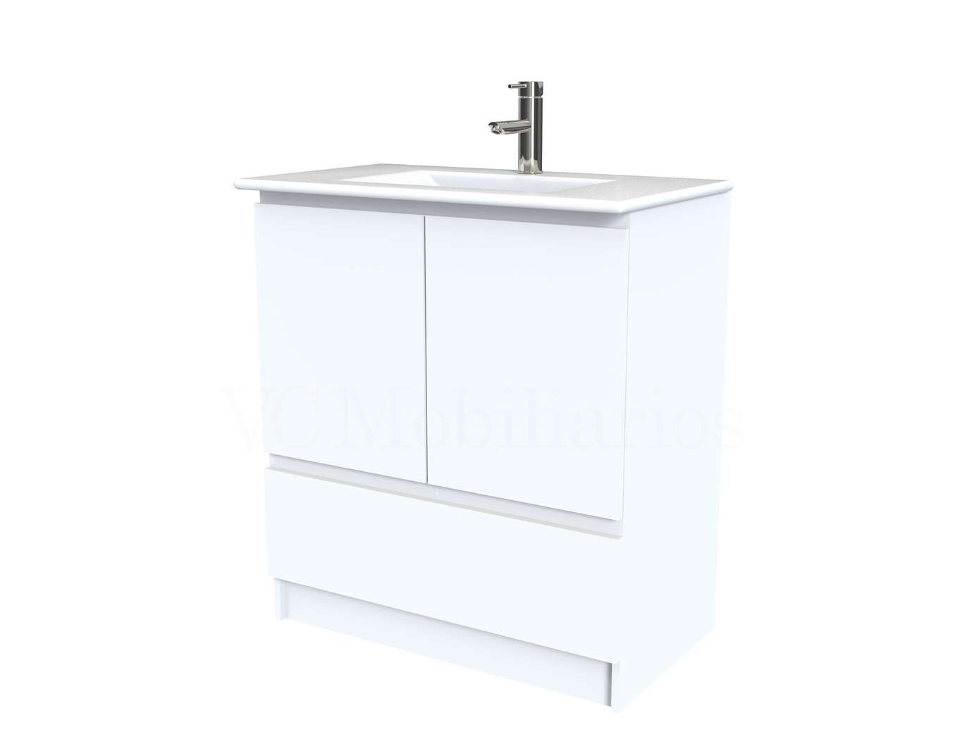 Mueble vanitorio al piso  de 80  cm con cubierta de loza M4-801  / Blanco 1