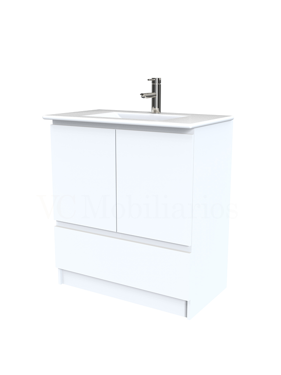 Mueble vanitorio al piso  de 80  cm con cubierta de loza M4-801  / Blanco 1