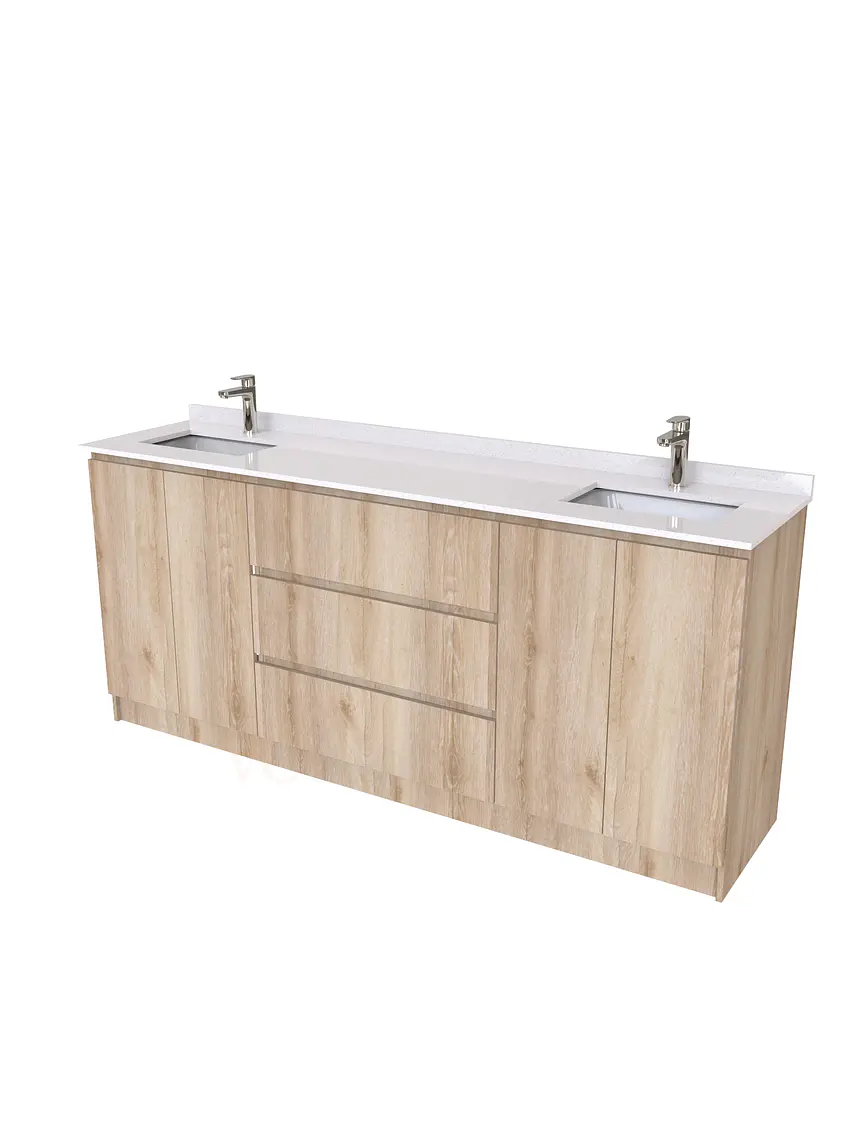 Mueble vanitorio Doble al piso con cubierta de cuarzo  de 200 cm /  M2-2034 -D /  Cava 1