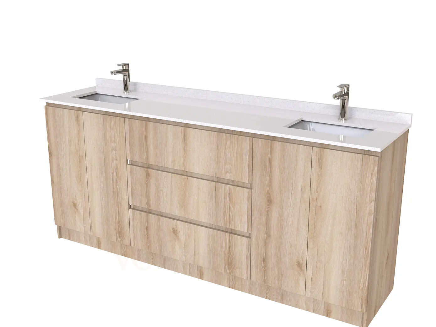 Mueble vanitorio Doble al piso con cubierta de cuarzo  de 200 cm /  M2-2034 -D /  Cava 1