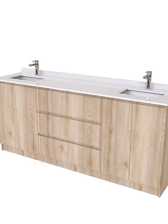 Mueble vanitorio Doble al piso con cubierta de cuarzo  de 200 cm /  M2-2034 -D /  Cava 1
