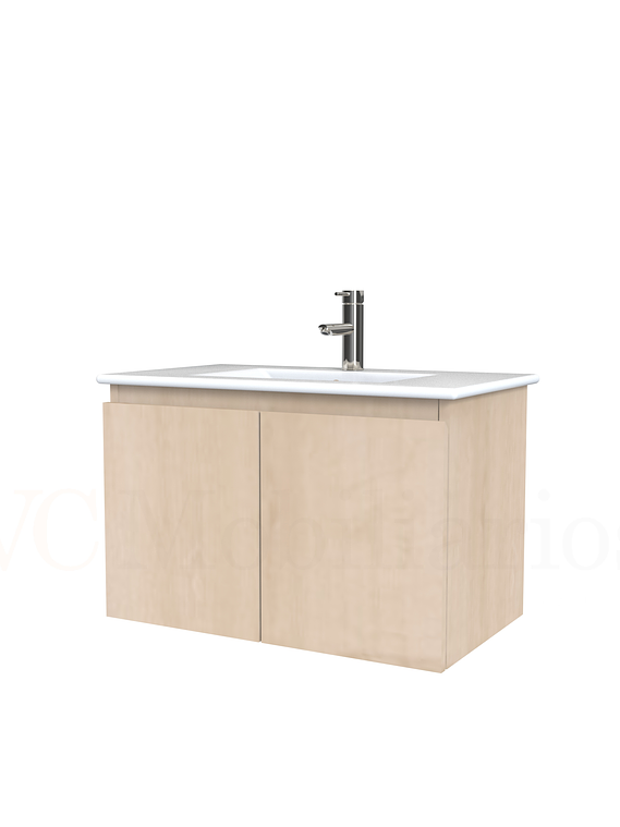 Mueble vanitorio aereo con cubierta de loza de 80 cm  /  M0-801-A / Rustico 1