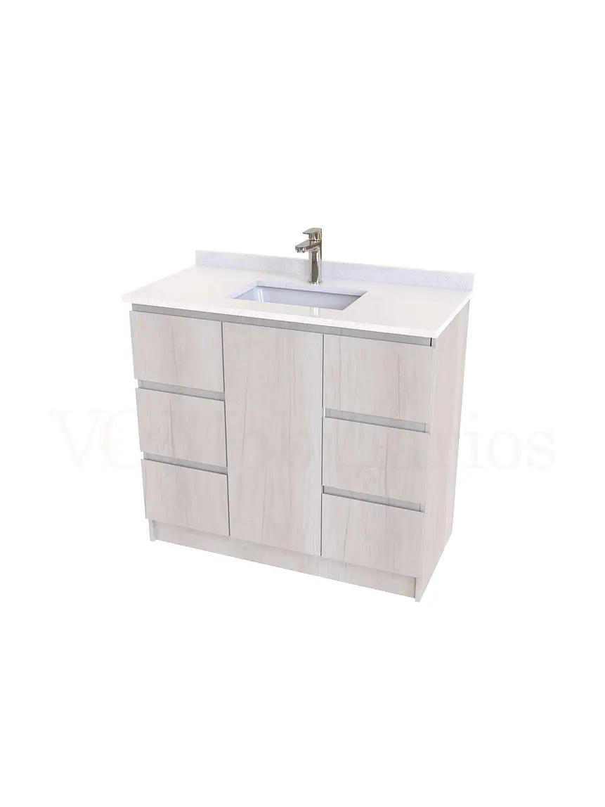 Mueble vanitorio al piso de 90 cm con cubierta de cuarzo M6-938 / Toscana 1