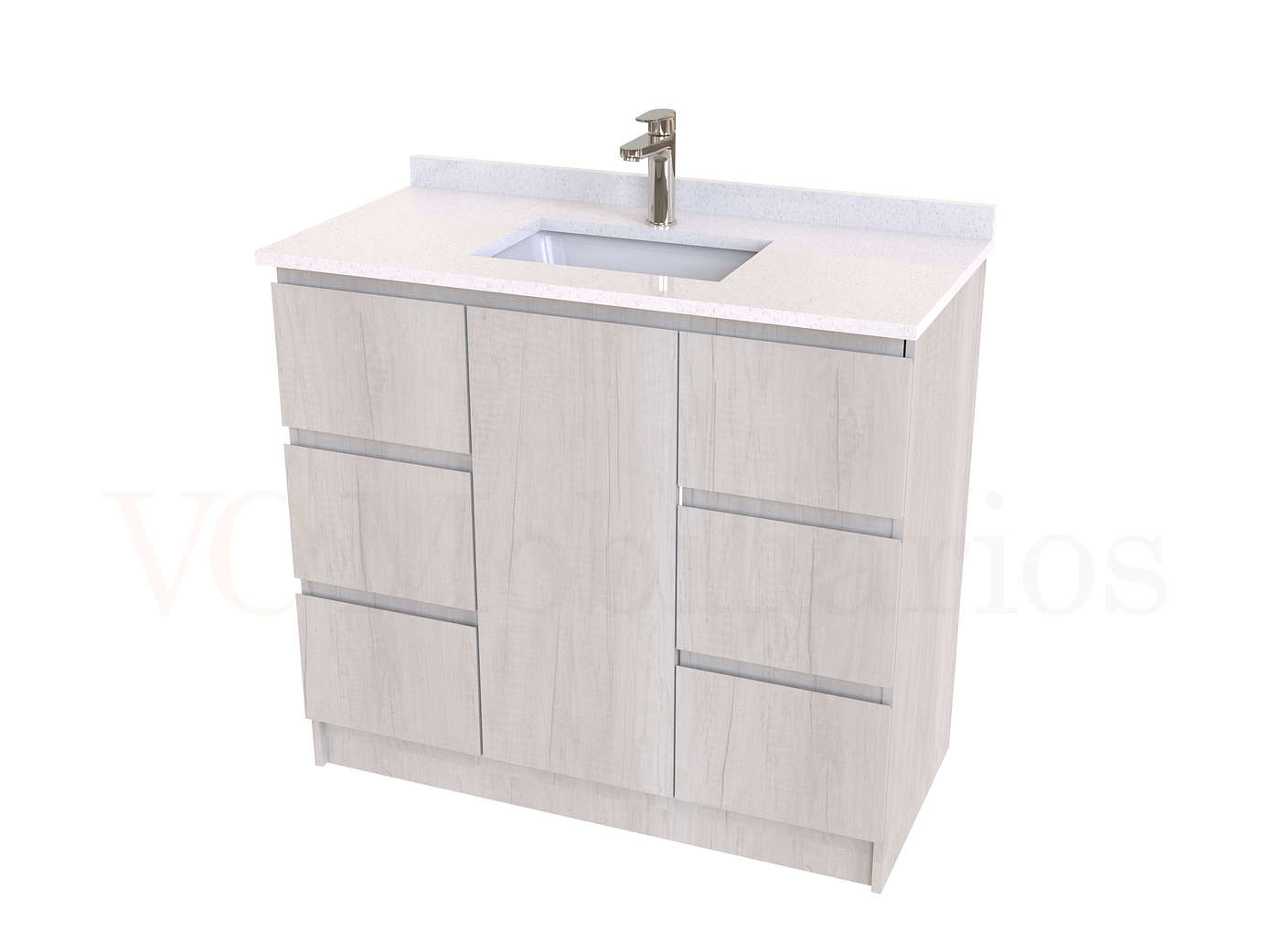 Mueble vanitorio al piso de 90 cm con cubierta de cuarzo M6-938 / Toscana 1
