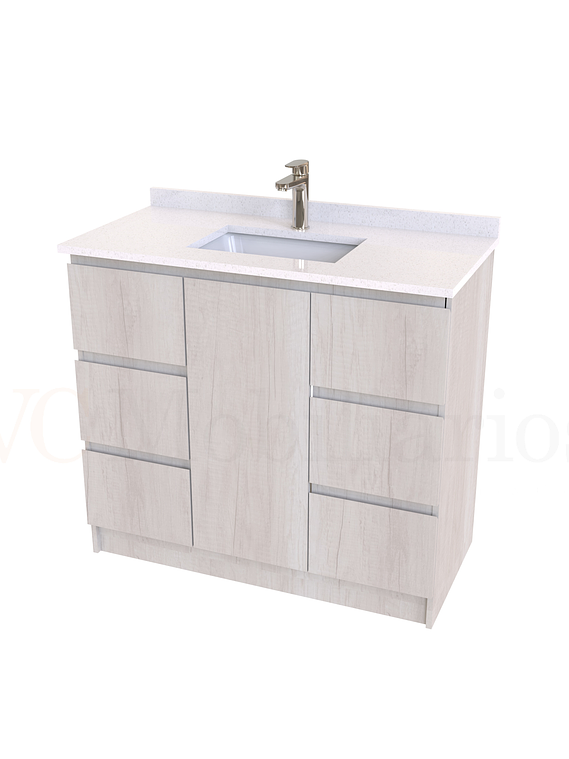 Mueble vanitorio al piso de 90 cm con cubierta de cuarzo M6-938 / Toscana 1