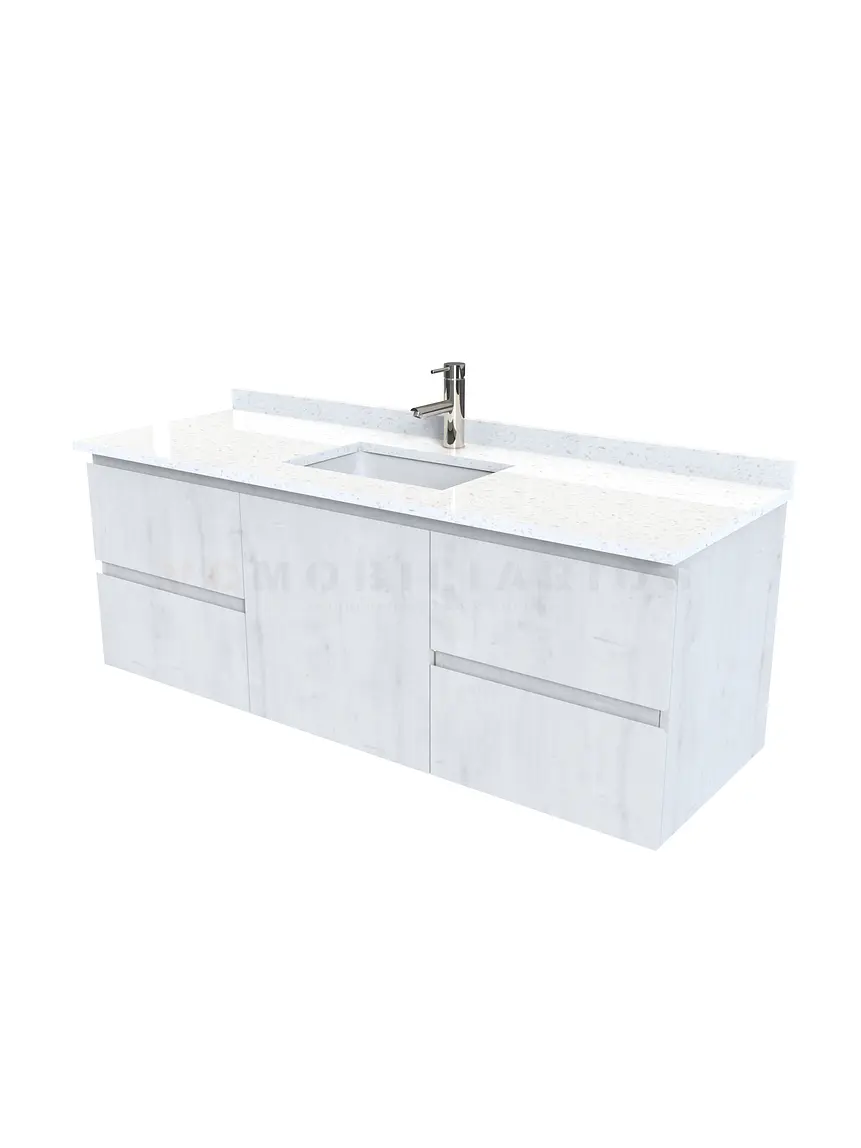 Mueble vanitorio aereo de 160 cm con cubierta de cuarzo / M2-1638-A / Alaska 1