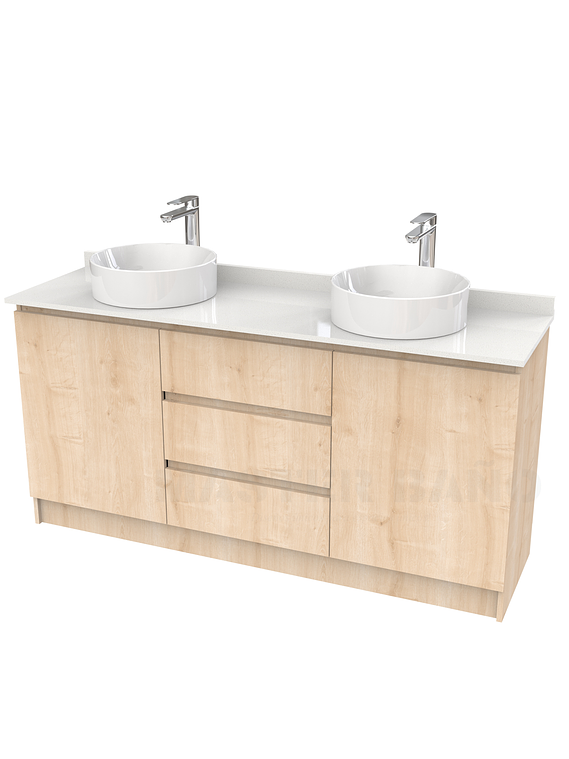 Mueble vanitorio al piso doble para lavamanos de sobreponer de 160cm /  M2-1638-DP / Rustico 1