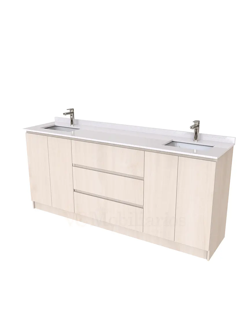 Mueble vanitorio Doble al piso con cubierta de cuarzo  de 200 cm /  M2-2034 -D / Nougat 1