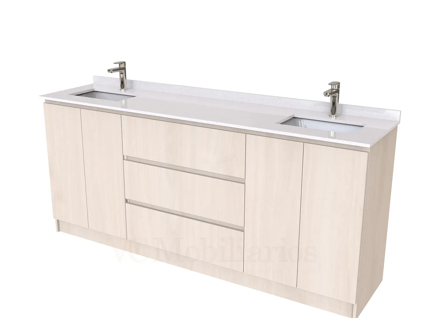 Mueble vanitorio Doble al piso con cubierta de cuarzo  de 200 cm /  M2-2034 -D / Nougat 1