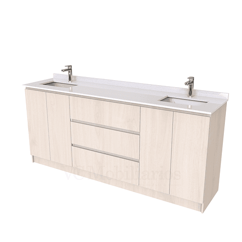 Mueble vanitorio Doble al piso con cubierta de cuarzo  de 200 cm /  M2-2034 -D / Nougat