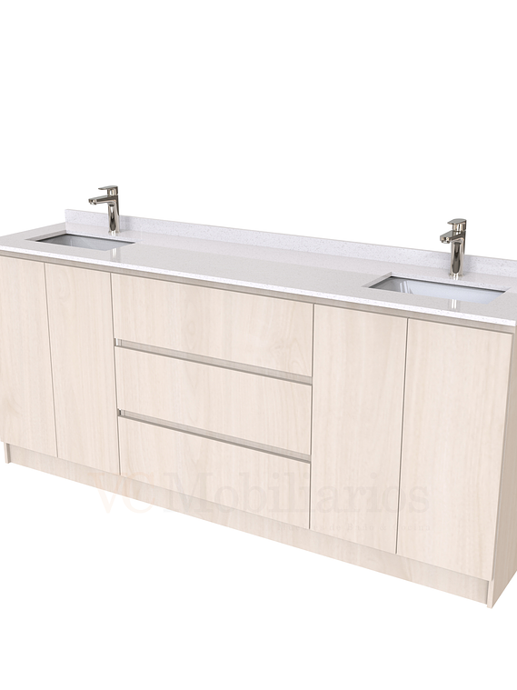 Mueble vanitorio Doble al piso con cubierta de cuarzo  de 200 cm /  M2-2034 -D / Nougat 1