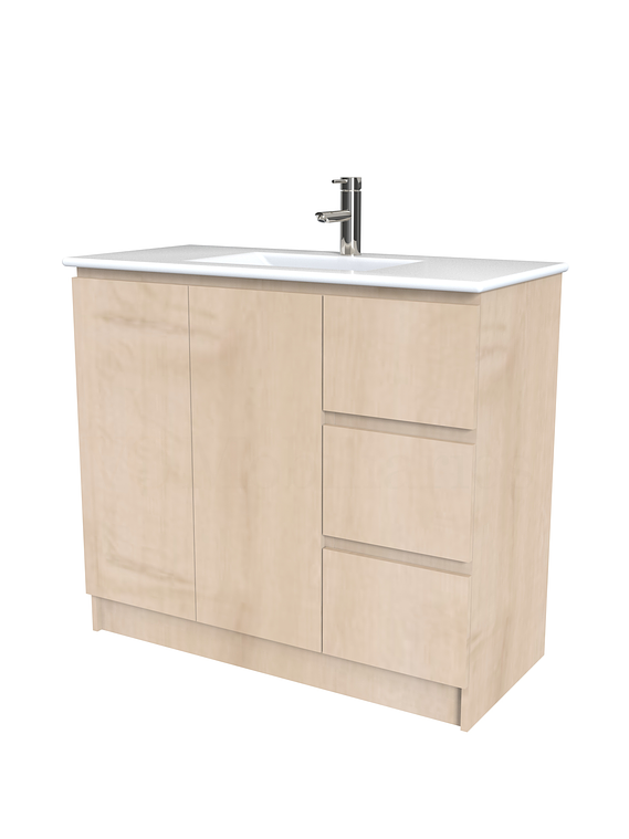 Mueble vanitorio al piso  de 100  cm con cubierta de loza M2-001  / Rustico 1