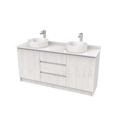 Mueble vanitorio al piso doble para lavamanos de sobreponer de 140cm /  M2-1438-DP / Alaska