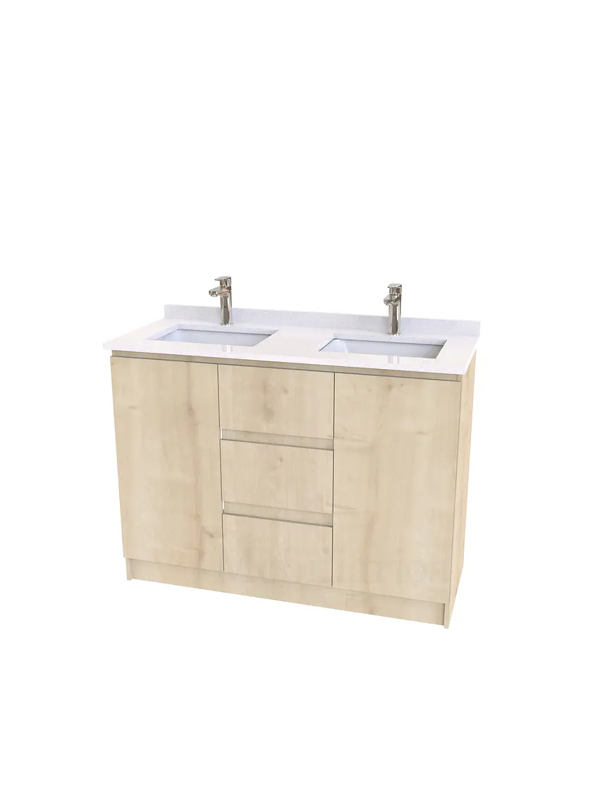 Mueble vanitorio Doble al piso con cubierta de cuarzo  de 120 cm /  M2-1234 -D / Rustico 1