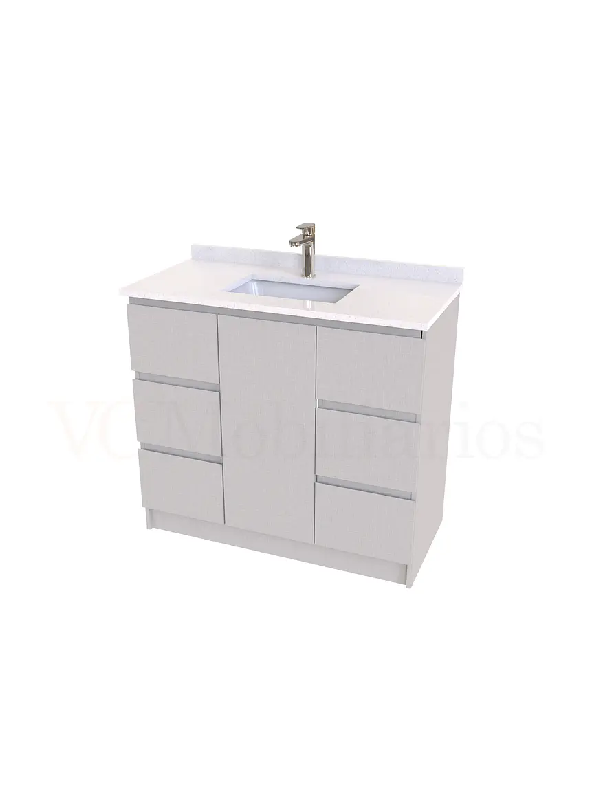 Mueble vanitorio al piso de 90 cm con cubierta de cuarzo M6-938 / Giorno 1