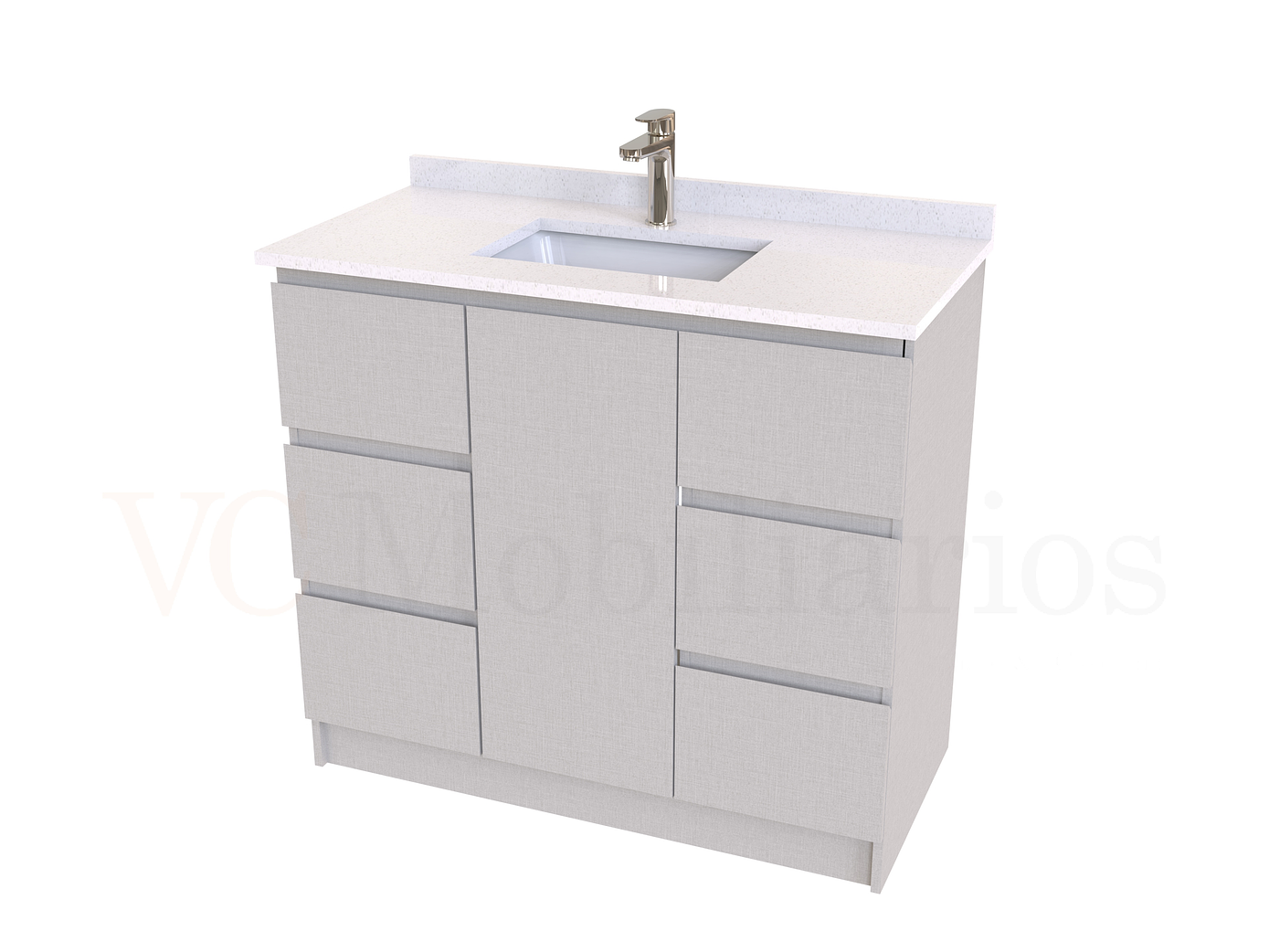 Mueble vanitorio al piso de 90 cm con cubierta de cuarzo M6-938 / Giorno 1