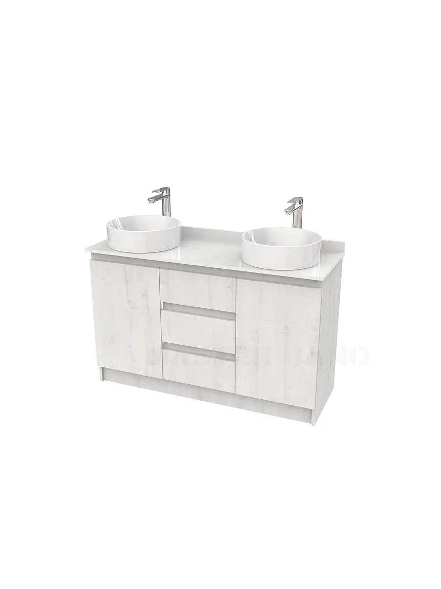 Mueble vanitorio al piso doble para lavamanos de sobreponer de 130cm /  M2-1338-DP / Alaska 1