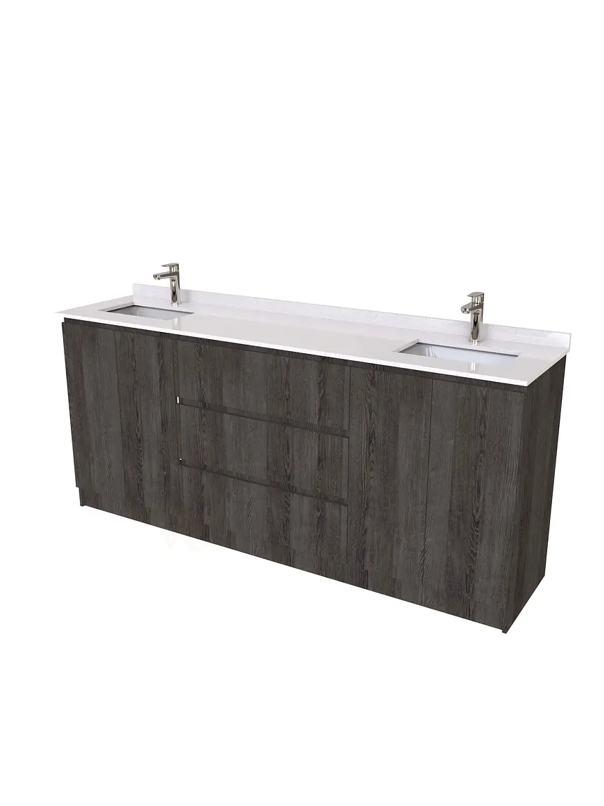 Mueble vanitorio Doble al piso con cubierta de cuarzo  de 200 cm /  M2-2034 -D / Espresso 1