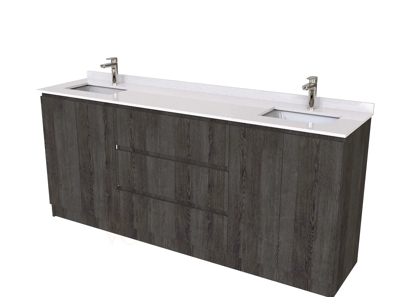 Mueble vanitorio Doble al piso con cubierta de cuarzo  de 200 cm /  M2-2034 -D / Espresso 1