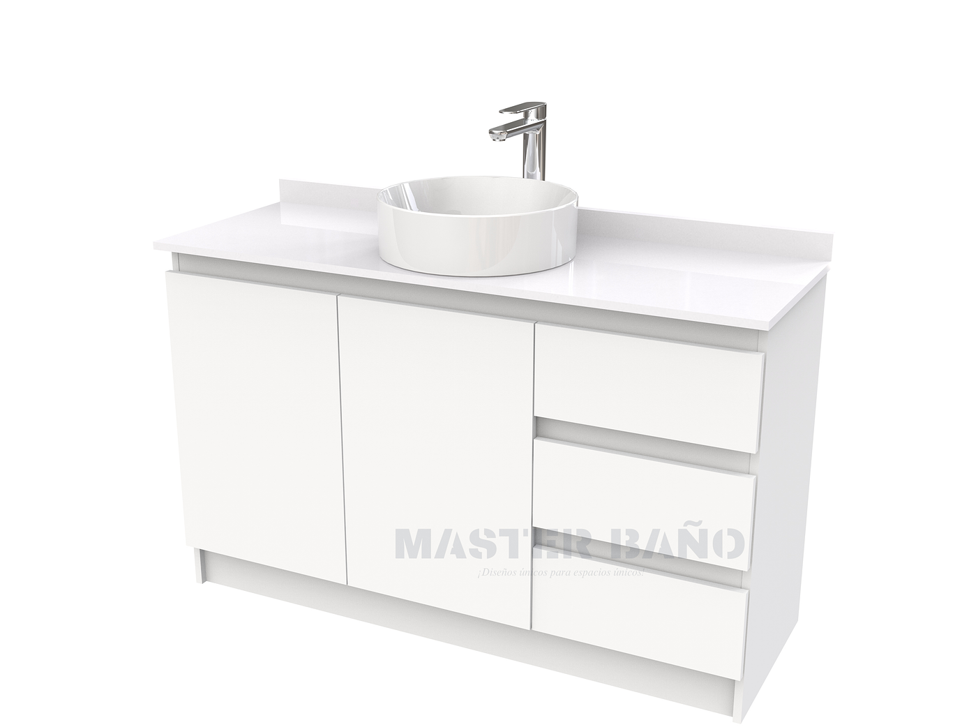 Mueble Vanitorio al piso para lavamanos sobreponer simple de 130 cm M2-1330-SPA / Blanco 1