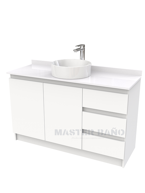 Mueble Vanitorio al piso para lavamanos sobreponer simple de 130 cm M2-1330-SPA / Blanco 1