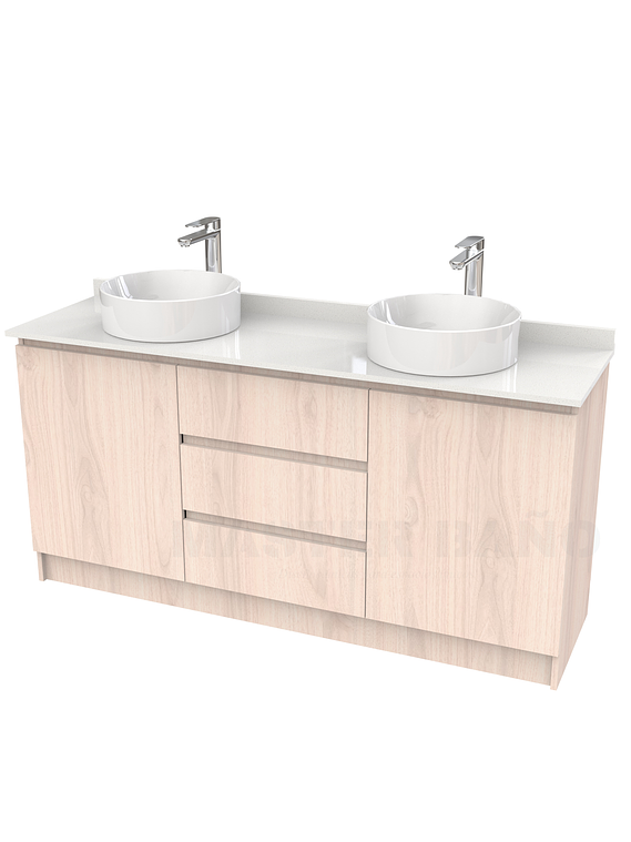 Mueble vanitorio al piso doble para lavamanos de sobreponer de 160cm /  M2-1638-DP / Nougat 1