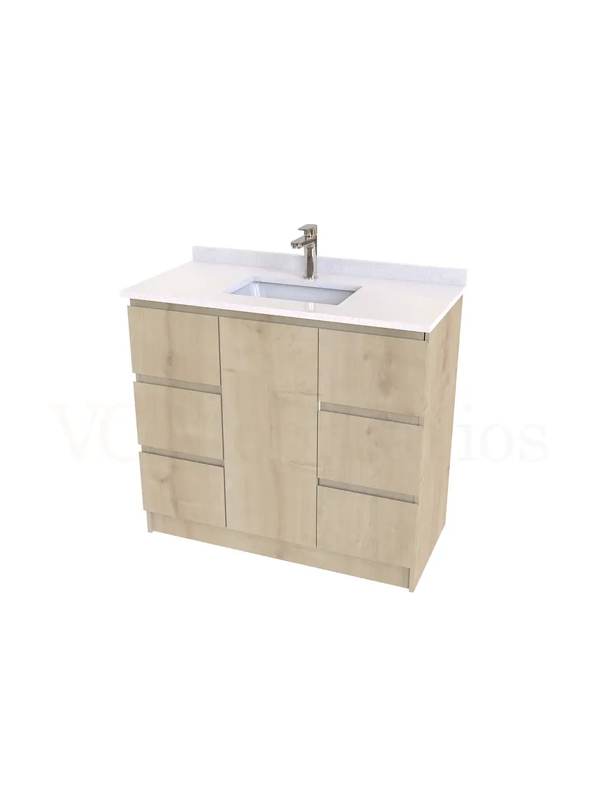Mueble vanitorio al piso de 90 cm con cubierta de cuarzo M6-938 / Rustico 1