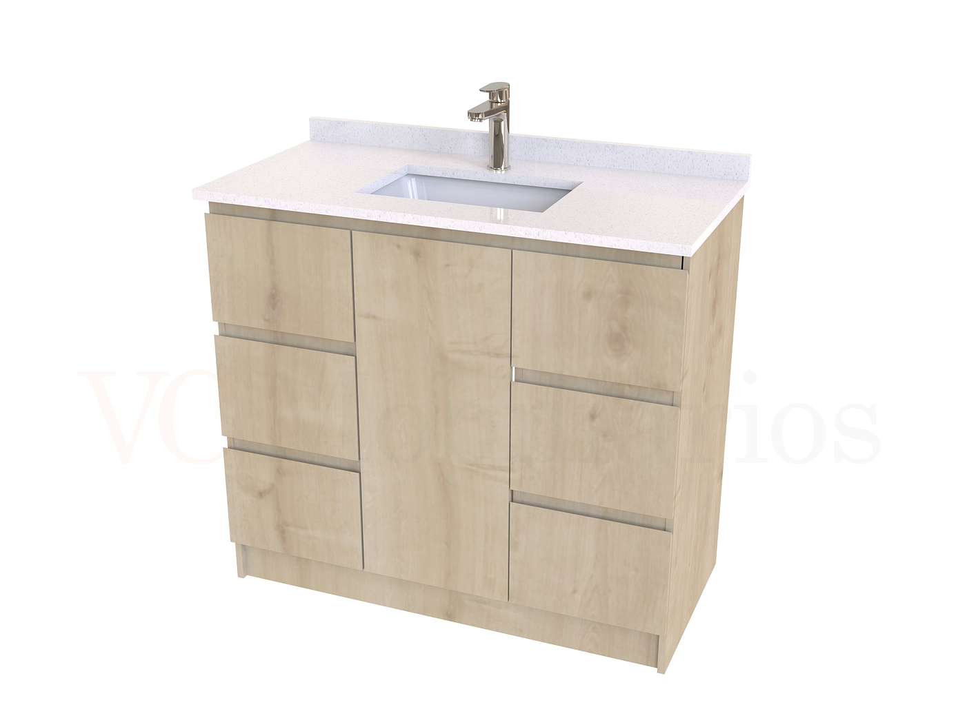 Mueble vanitorio al piso de 90 cm con cubierta de cuarzo M6-938 / Rustico 1