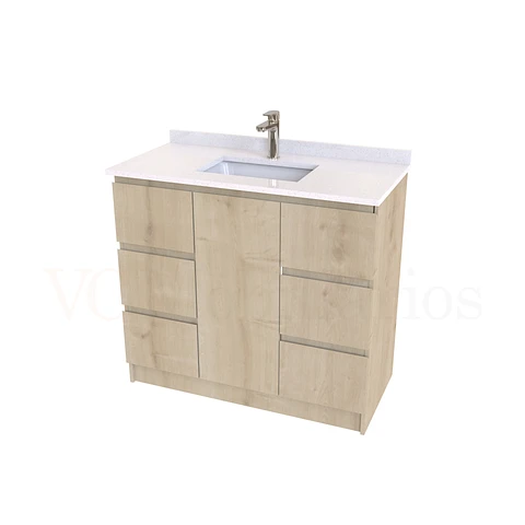 Mueble vanitorio al piso de 90 cm con cubierta de cuarzo M6-938 / Rustico