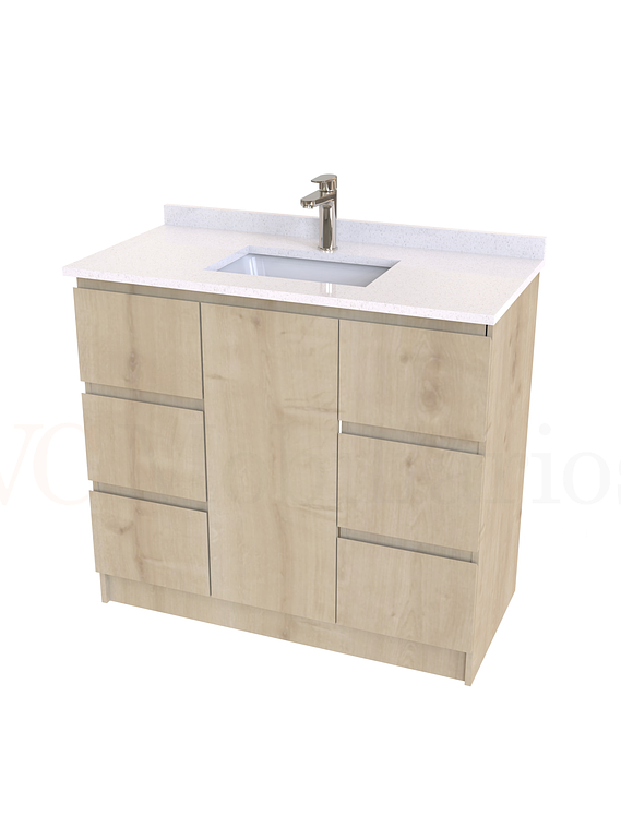 Mueble vanitorio al piso de 90 cm con cubierta de cuarzo M6-938 / Rustico 1