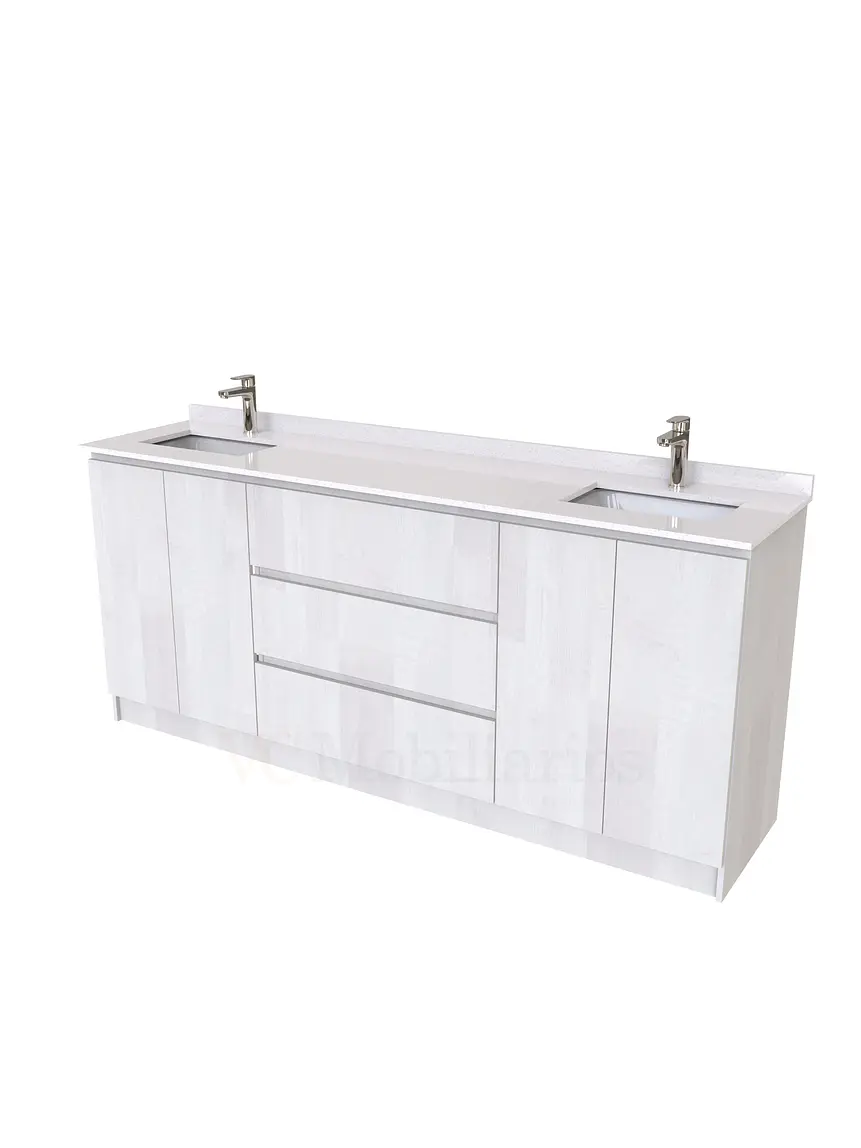 Mueble vanitorio Doble al piso con cubierta de cuarzo  de 200 cm /  M2-2034 -D / Legno 1