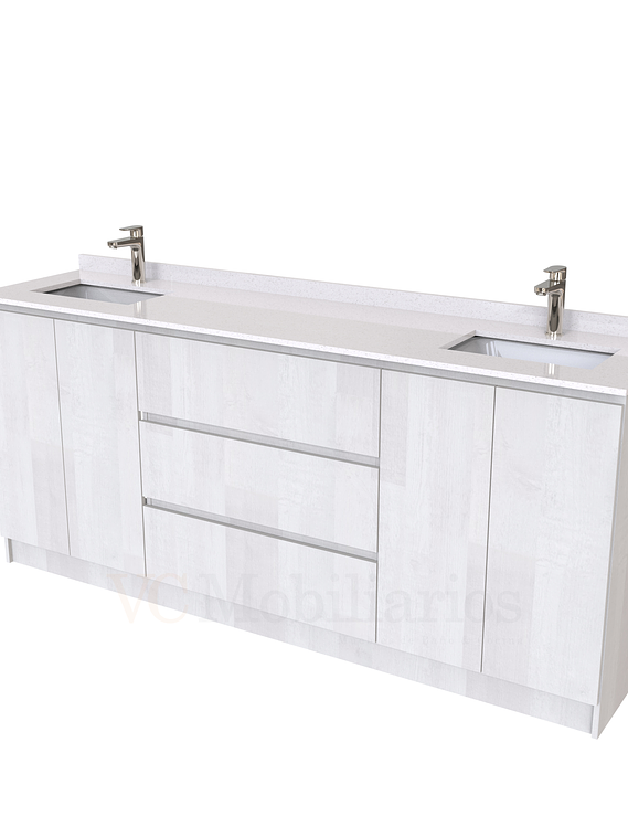 Mueble vanitorio Doble al piso con cubierta de cuarzo  de 200 cm /  M2-2034 -D / Legno 1