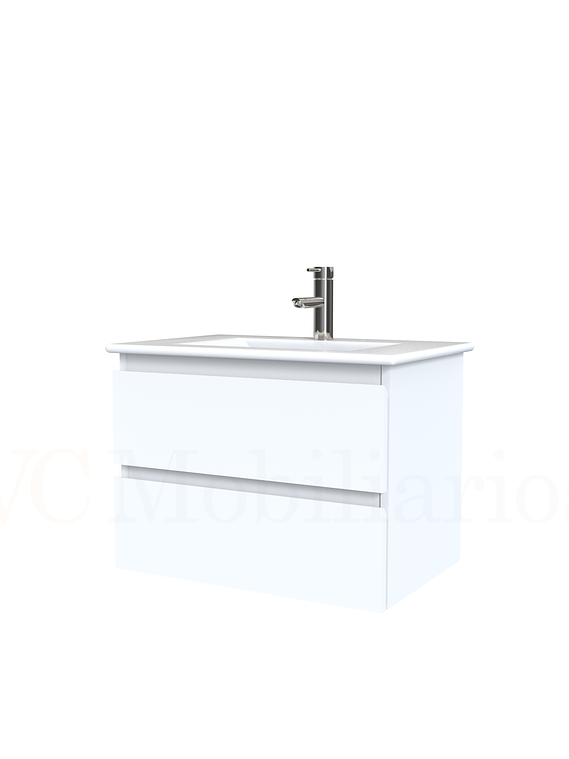Mueble vanitorio aereo con cubierta de loza de 60 cm  /  M3-601-A / Blanco 1