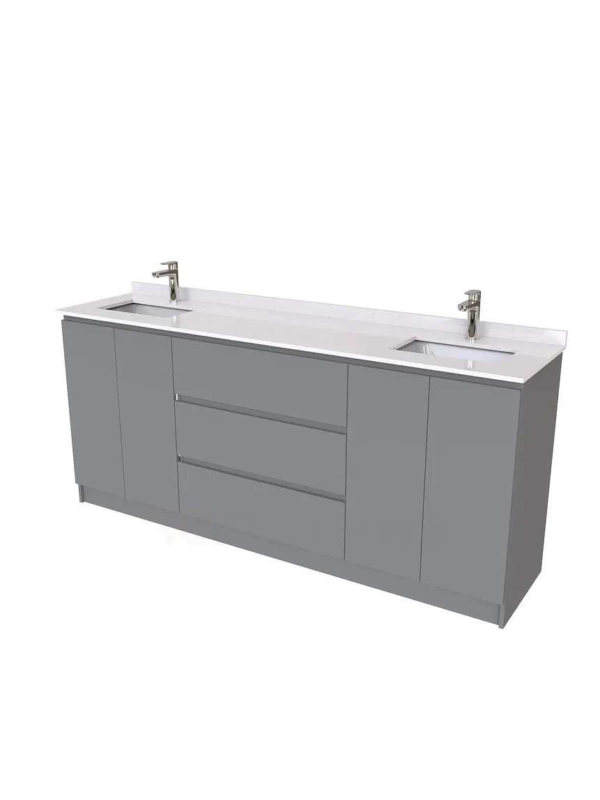 Mueble vanitorio Doble al piso con cubierta de cuarzo  de 200 cm /  M2-2034 -D / Carbon 1