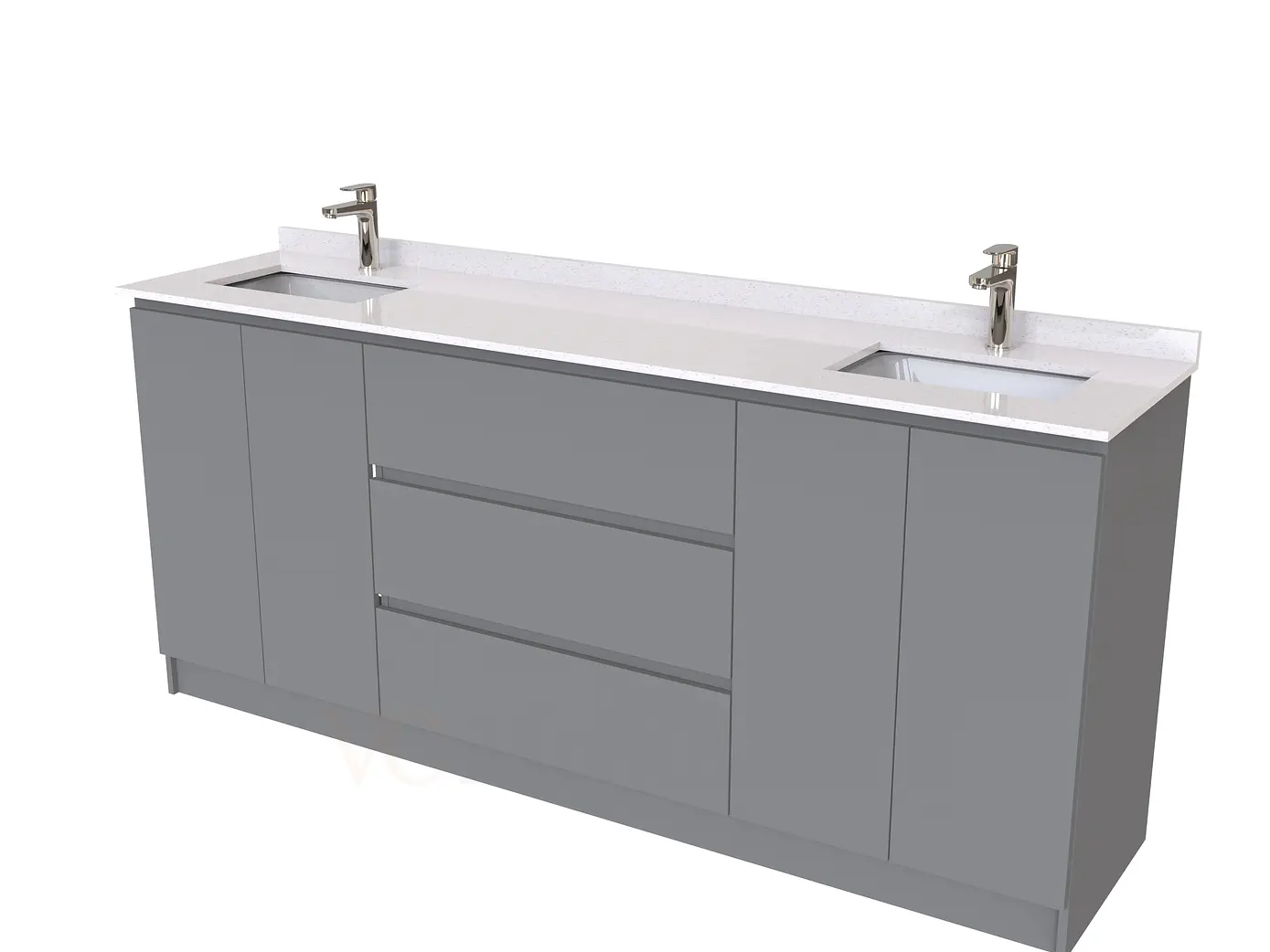 Mueble vanitorio Doble al piso con cubierta de cuarzo  de 200 cm /  M2-2034 -D / Carbon 1