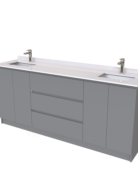 Mueble vanitorio Doble al piso con cubierta de cuarzo  de 200 cm /  M2-2034 -D / Carbon 1
