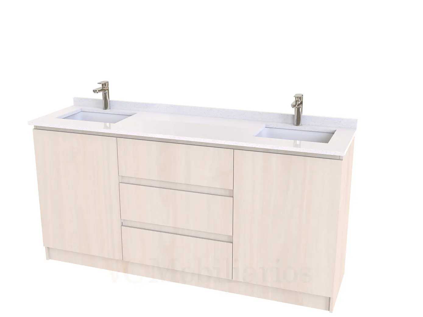 Mueble vanitorio Doble al piso con cubierta de cuarzo  de 170 cm /  M2-1734 -D / Nougat 1