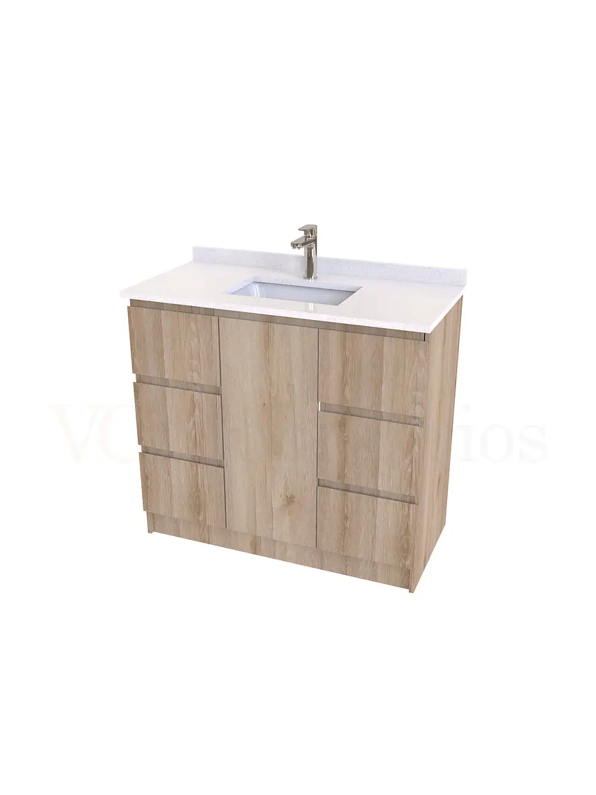 Mueble vanitorio al piso de 90 cm con cubierta de cuarzo M6-938 / Cava 1