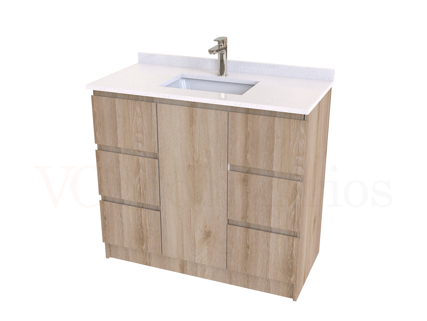 Mueble vanitorio al piso de 90 cm con cubierta de cuarzo M6-938 / Cava 1