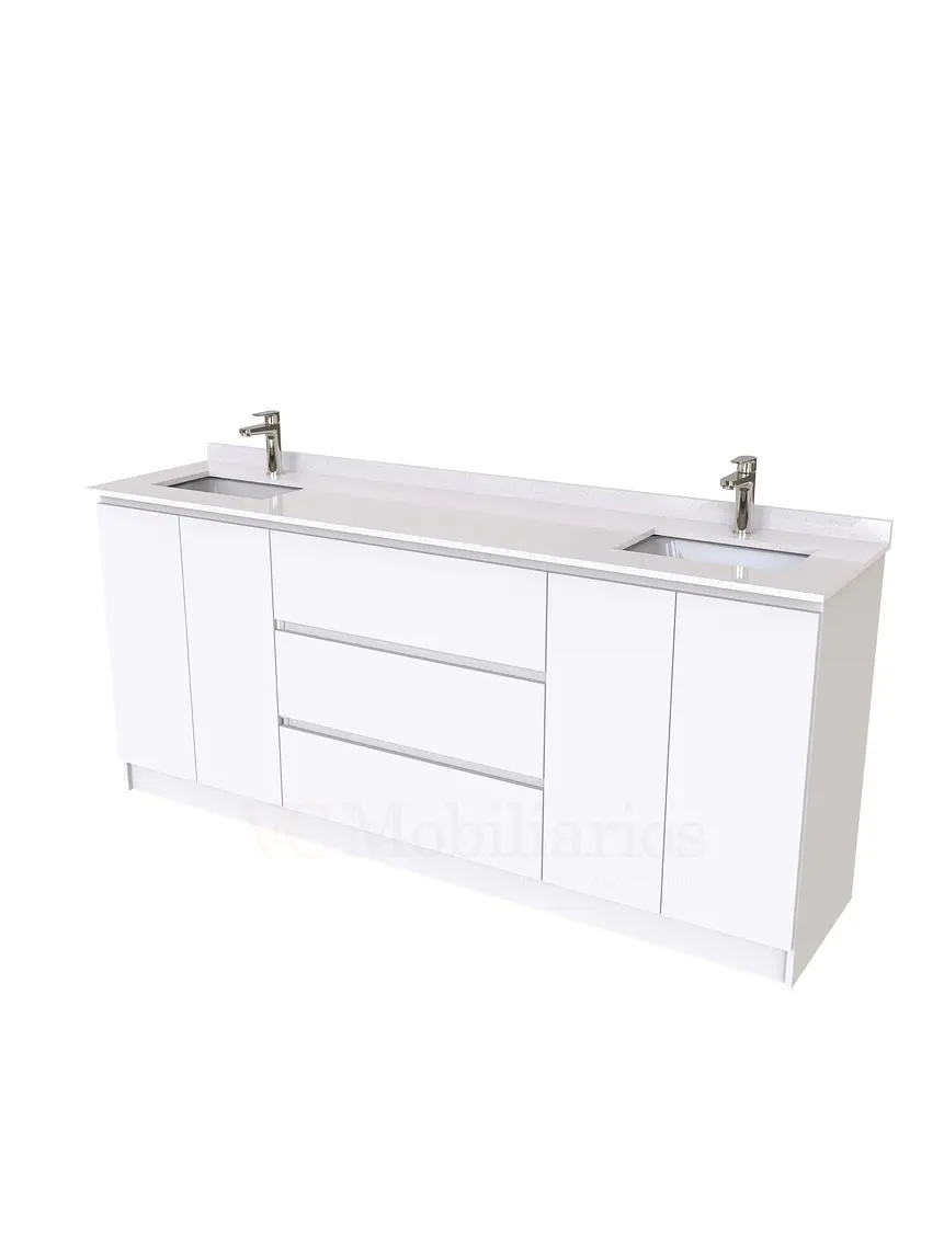 Mueble vanitorio Doble al piso con cubierta de cuarzo  de 200 cm /  M2-2034 -D / Blanco 1