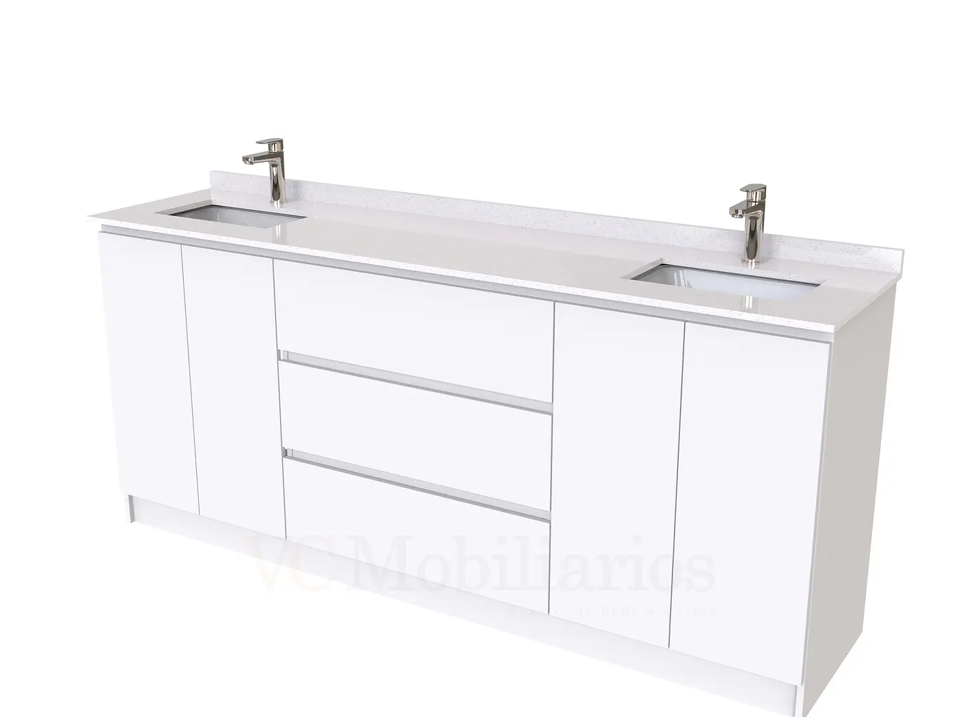 Mueble vanitorio Doble al piso con cubierta de cuarzo  de 200 cm /  M2-2034 -D / Blanco 1