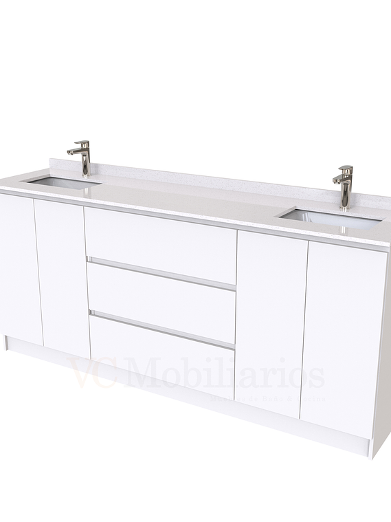 Mueble vanitorio Doble al piso con cubierta de cuarzo  de 200 cm /  M2-2034 -D / Blanco 1