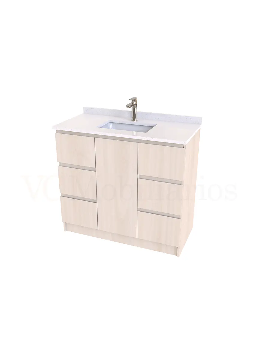 Mueble vanitorio al piso de 90 cm con cubierta de cuarzo M6-938 / Nougat 1