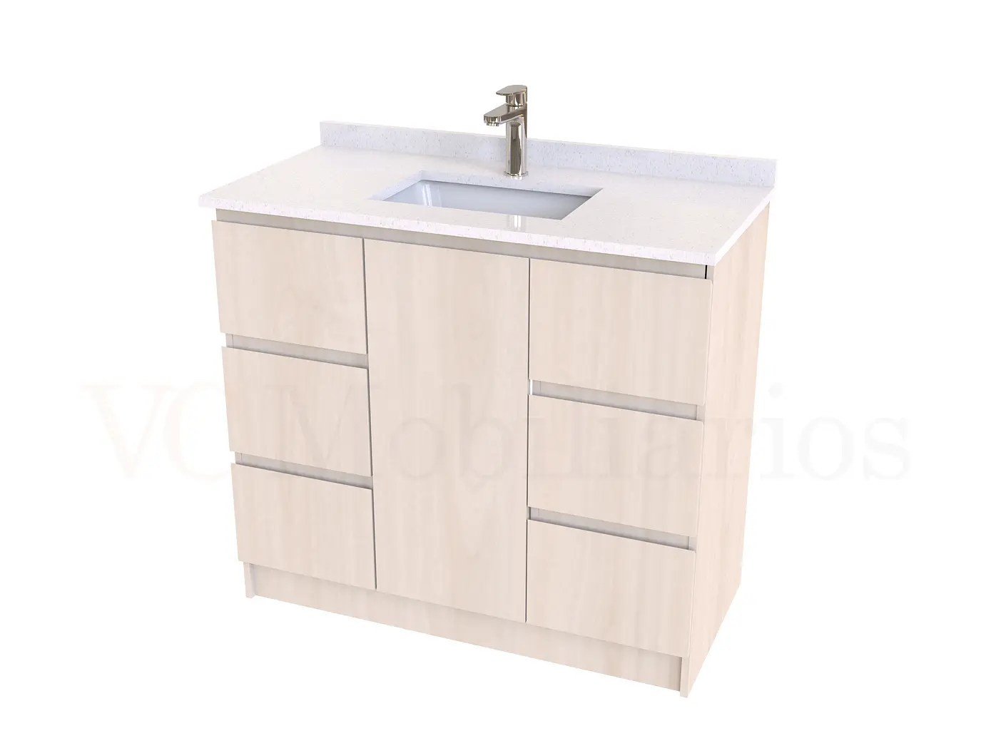 Mueble vanitorio al piso de 90 cm con cubierta de cuarzo M6-938 / Nougat 1